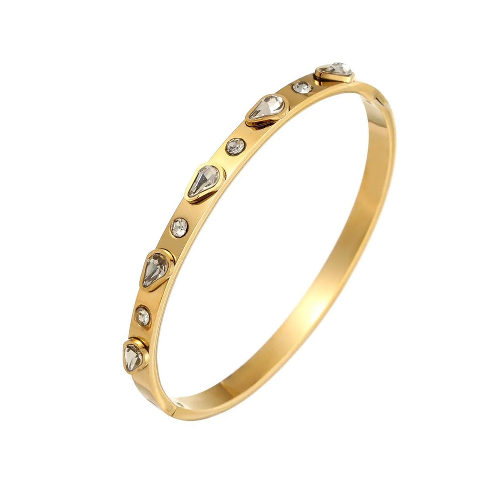 Drop Cubic Zirconia 18K Gold Anti Tarnish Openable Kada Bracelet Bulk