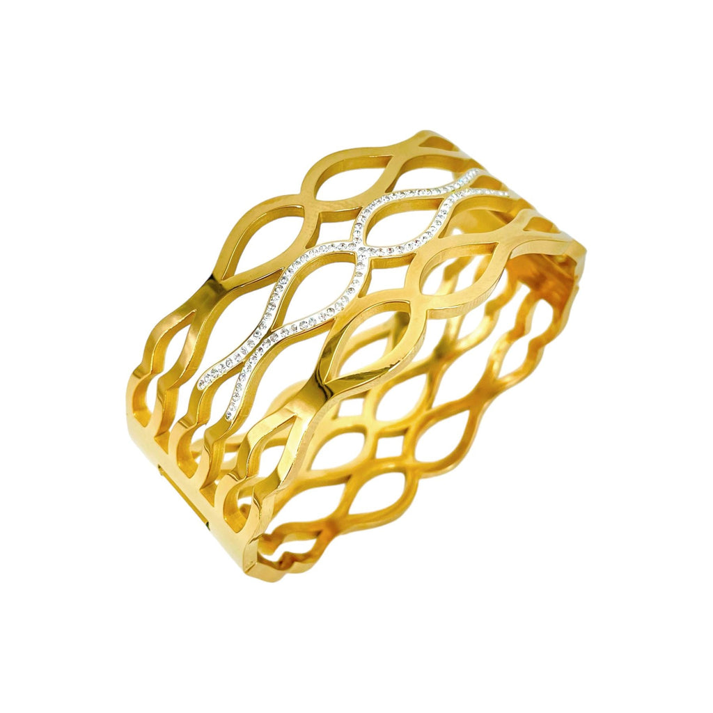 Fish Cubic Zirconia 18K Gold Anti Tarnish Openable Kada Bracelet Bulk