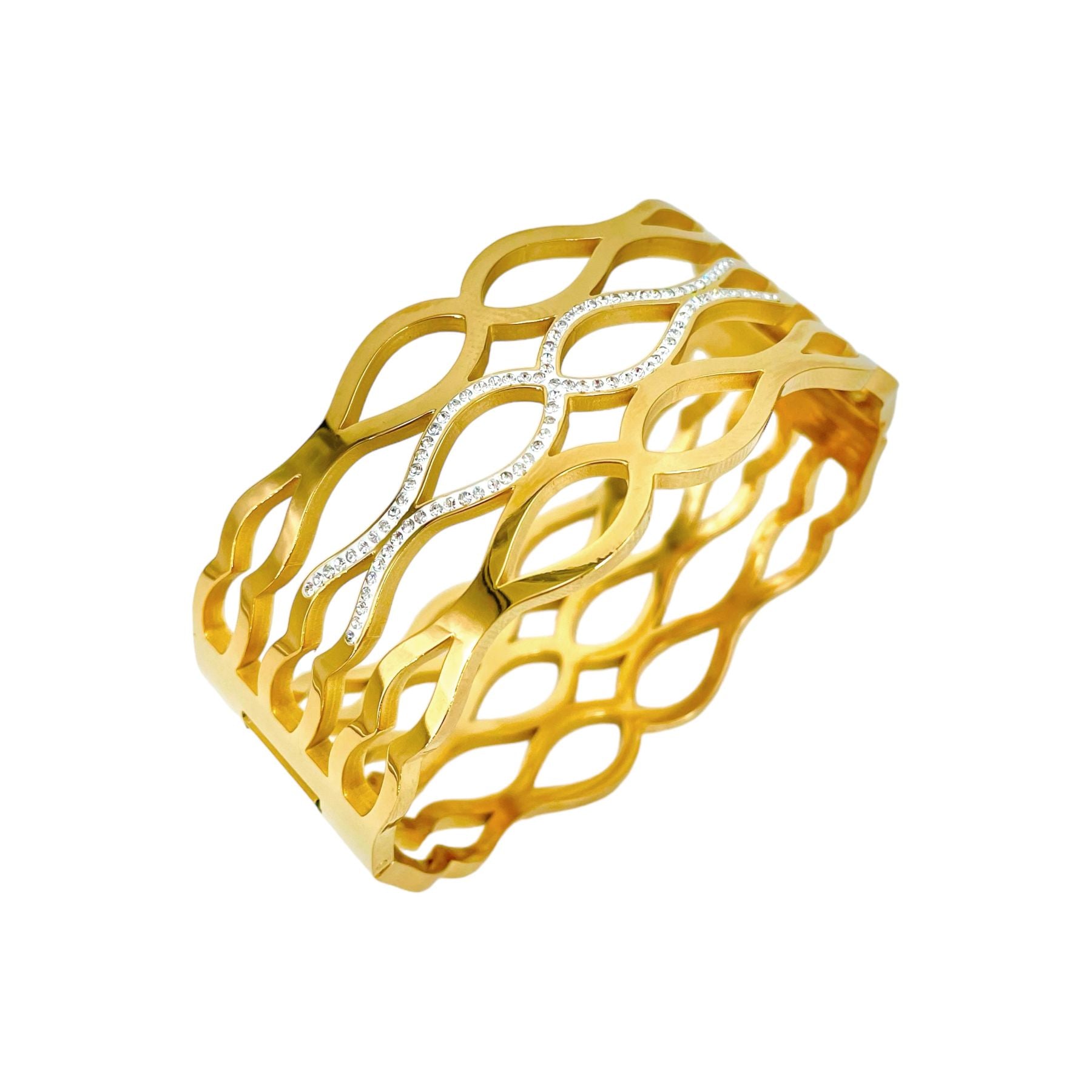Fish Cubic Zirconia 18K Gold Anti Tarnish Openable Kada Bracelet Bulk