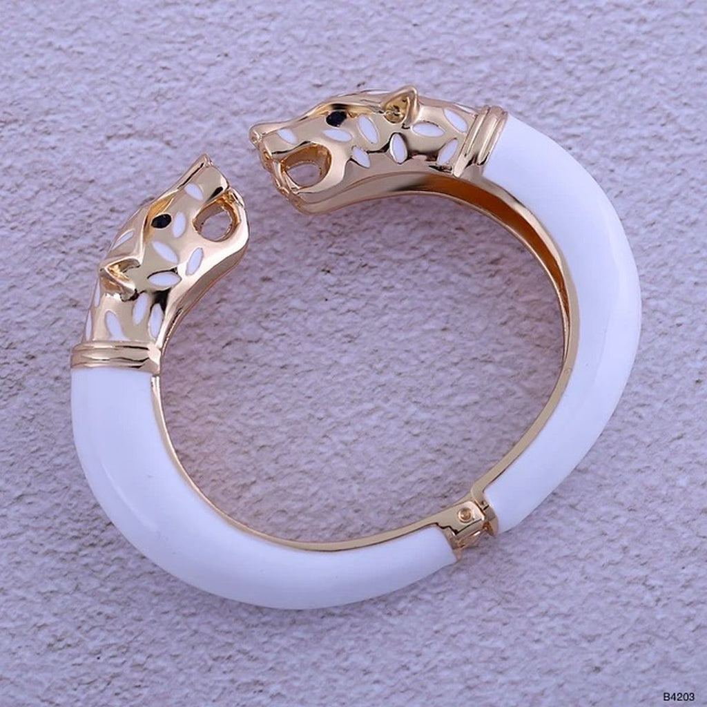 Panther Enamel White 18K Gold Anti Tarnish Openable Kada Bracelet Bulk