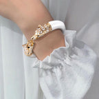 Panther Enamel White 18K Gold Anti Tarnish Openable Kada Bracelet Bulk