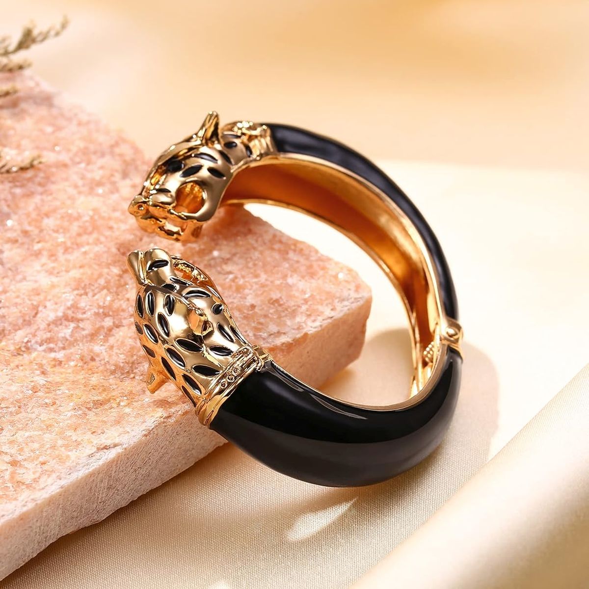 Panther Enamel White 18K Gold Anti Tarnish Openable Kada Bracelet Bulk
