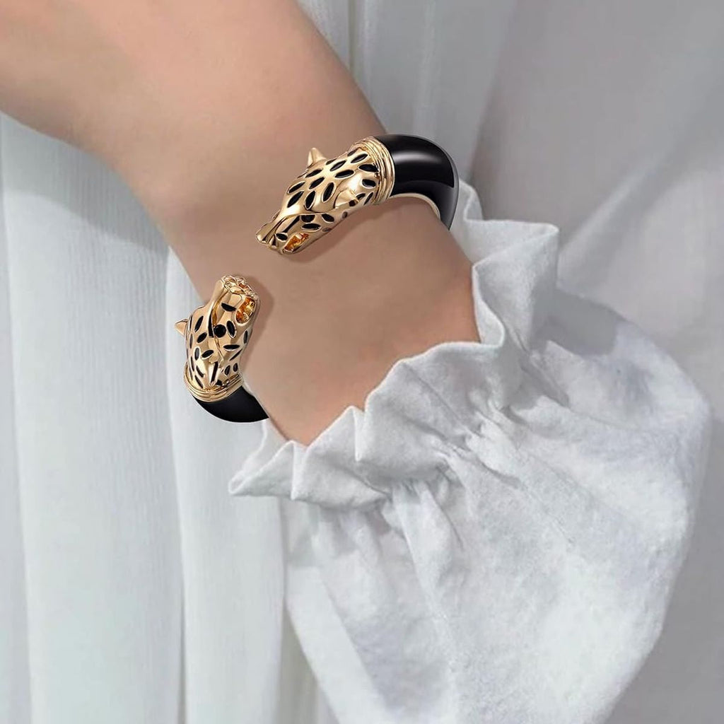 Panther Enamel White 18K Gold Anti Tarnish Openable Kada Bracelet Bulk