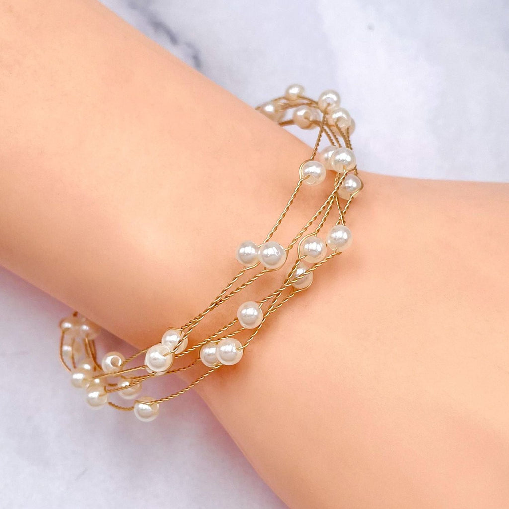 White 18K Gold Anti Tarnish Pearl Layer Bracelet For Women Bulk