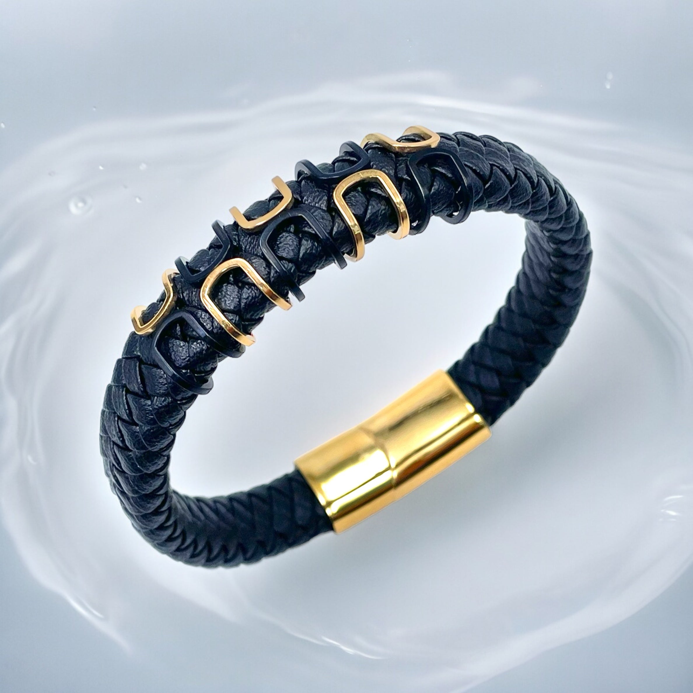 Rope Black Gold Stainless Steel Anti Tarnish Leather Bracelet Bulk Main image