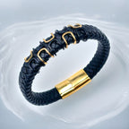 Rope Black Gold Stainless Steel Anti Tarnish Leather Bracelet Bulk