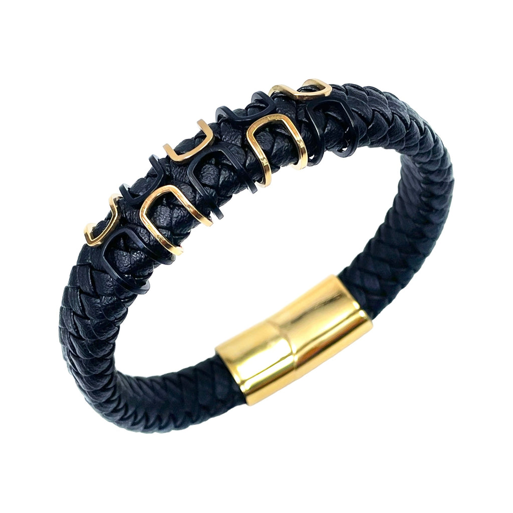 Rope Black Gold Stainless Steel Anti Tarnish Leather Bracelet Bulk