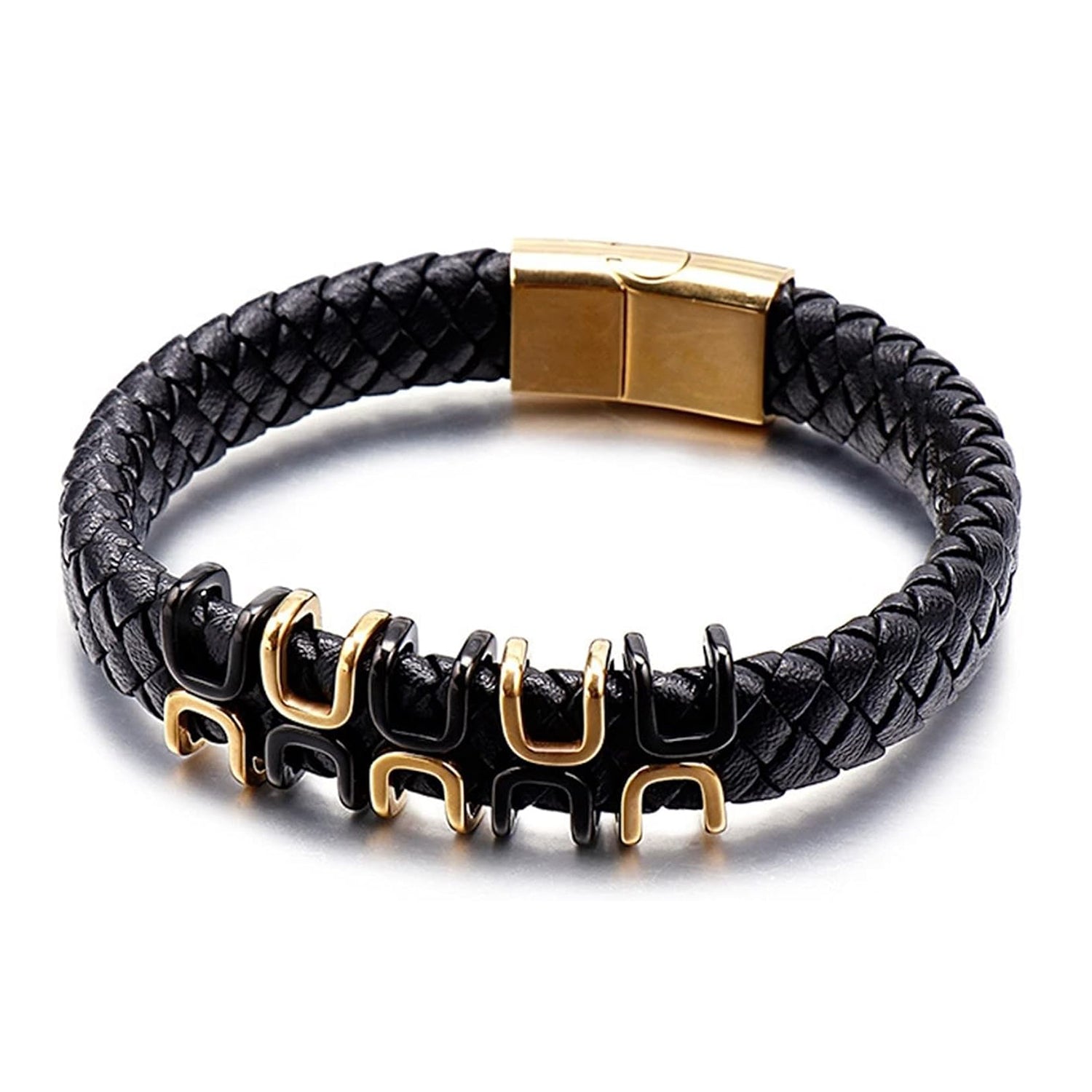 Rope Black Gold Stainless Steel Anti Tarnish Leather Bracelet Bulk