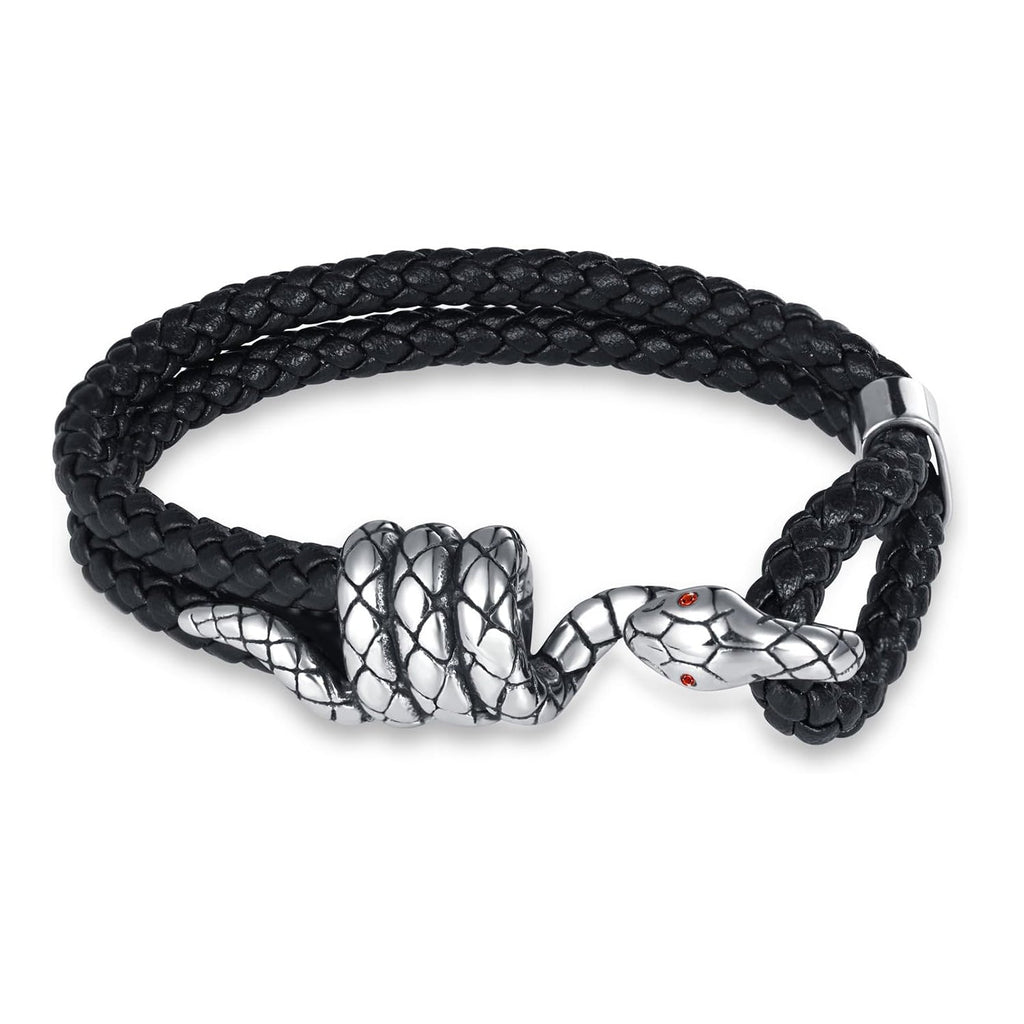 Black Silver Stainless Steel Anti Tarnish Leather Bracelet Men Bulk