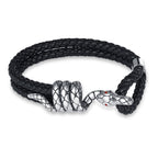 Black Silver Stainless Steel Anti Tarnish Leather Bracelet Men Bulk