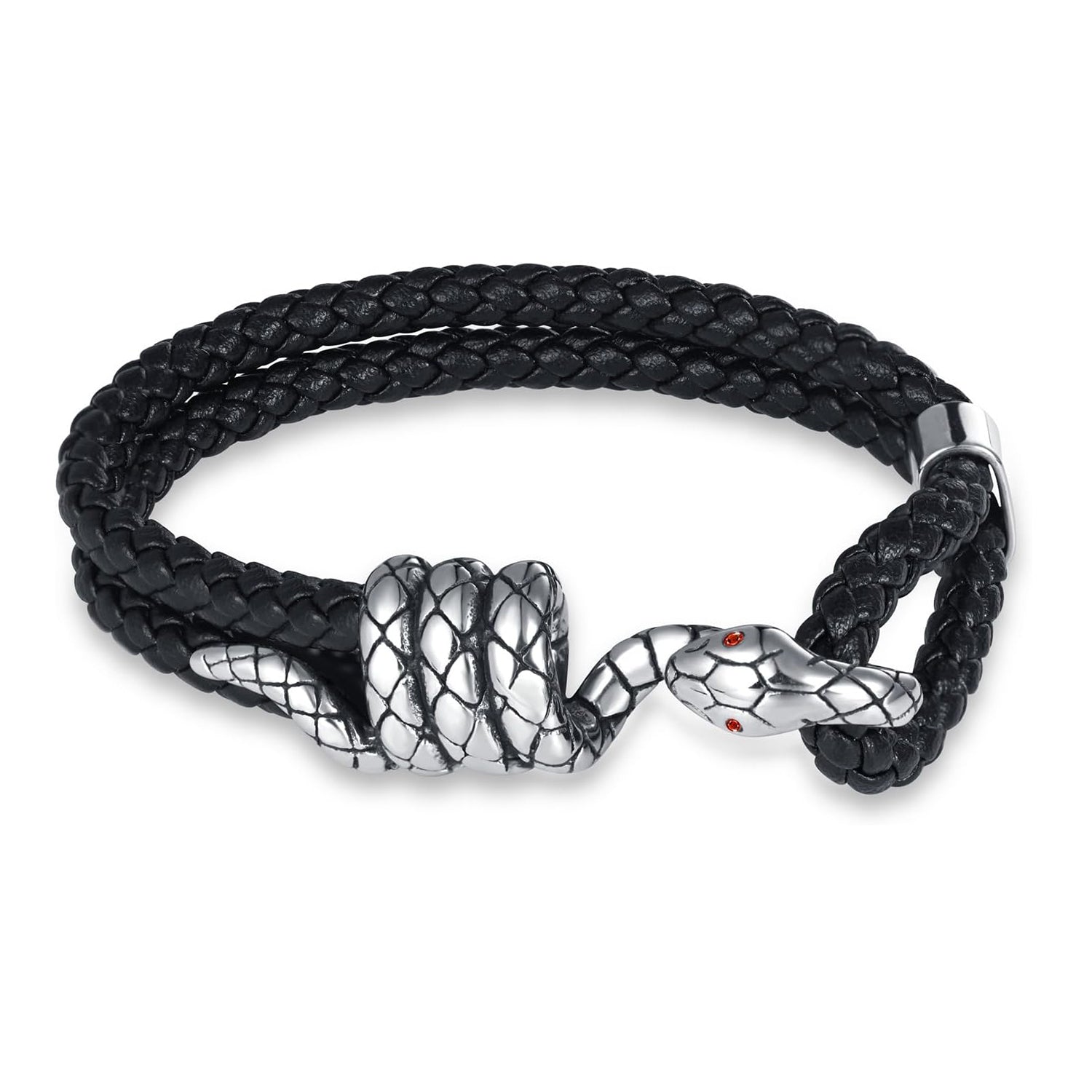 Black Silver Stainless Steel Anti Tarnish Leather Bracelet Men Bulk