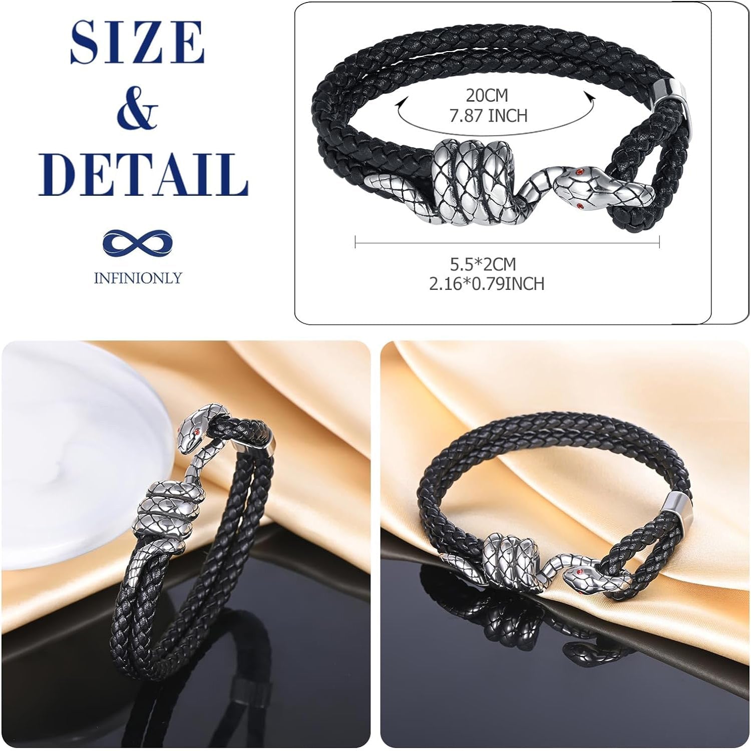 Black Silver Stainless Steel Anti Tarnish Leather Bracelet Men Bulk