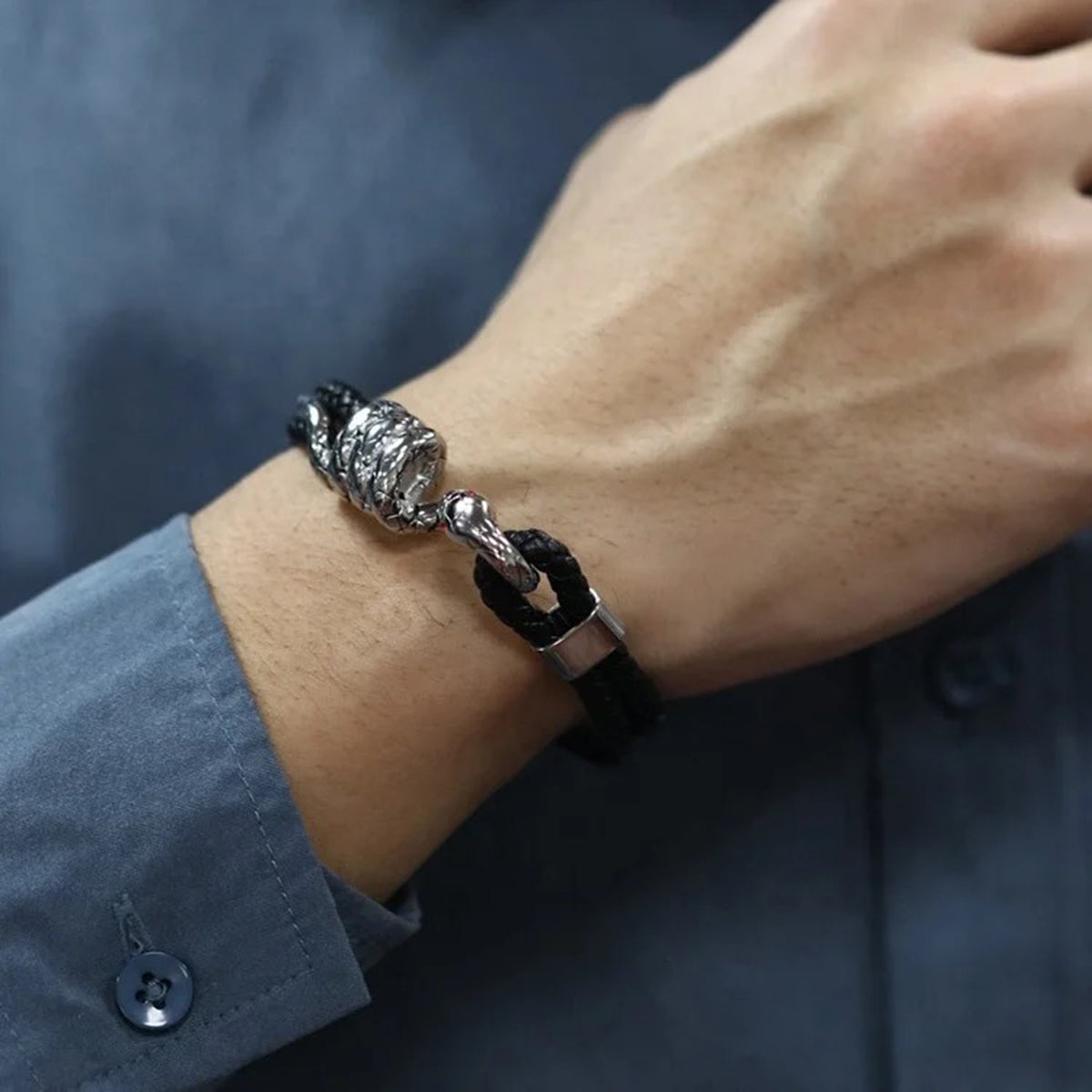 Black Silver Stainless Steel Anti Tarnish Leather Bracelet Men Bulk