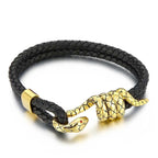 Black Silver Stainless Steel Anti Tarnish Leather Bracelet Men Bulk