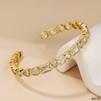 Heart Rectangle 18K Gold CZ Anti Tarnish Cuff Bracelet Bulk