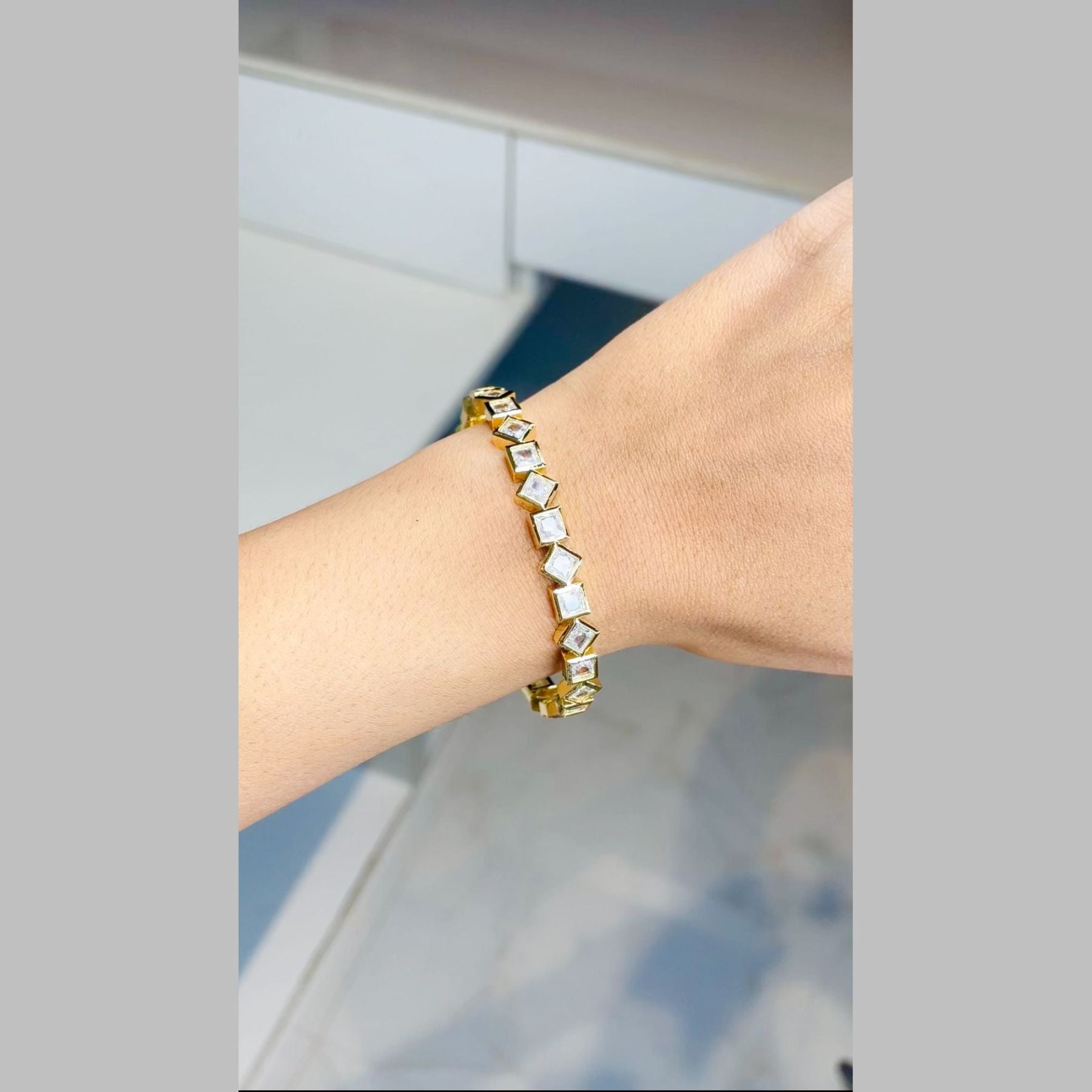 Heart Rectangle 18K Gold CZ Anti Tarnish Cuff Bracelet Bulk