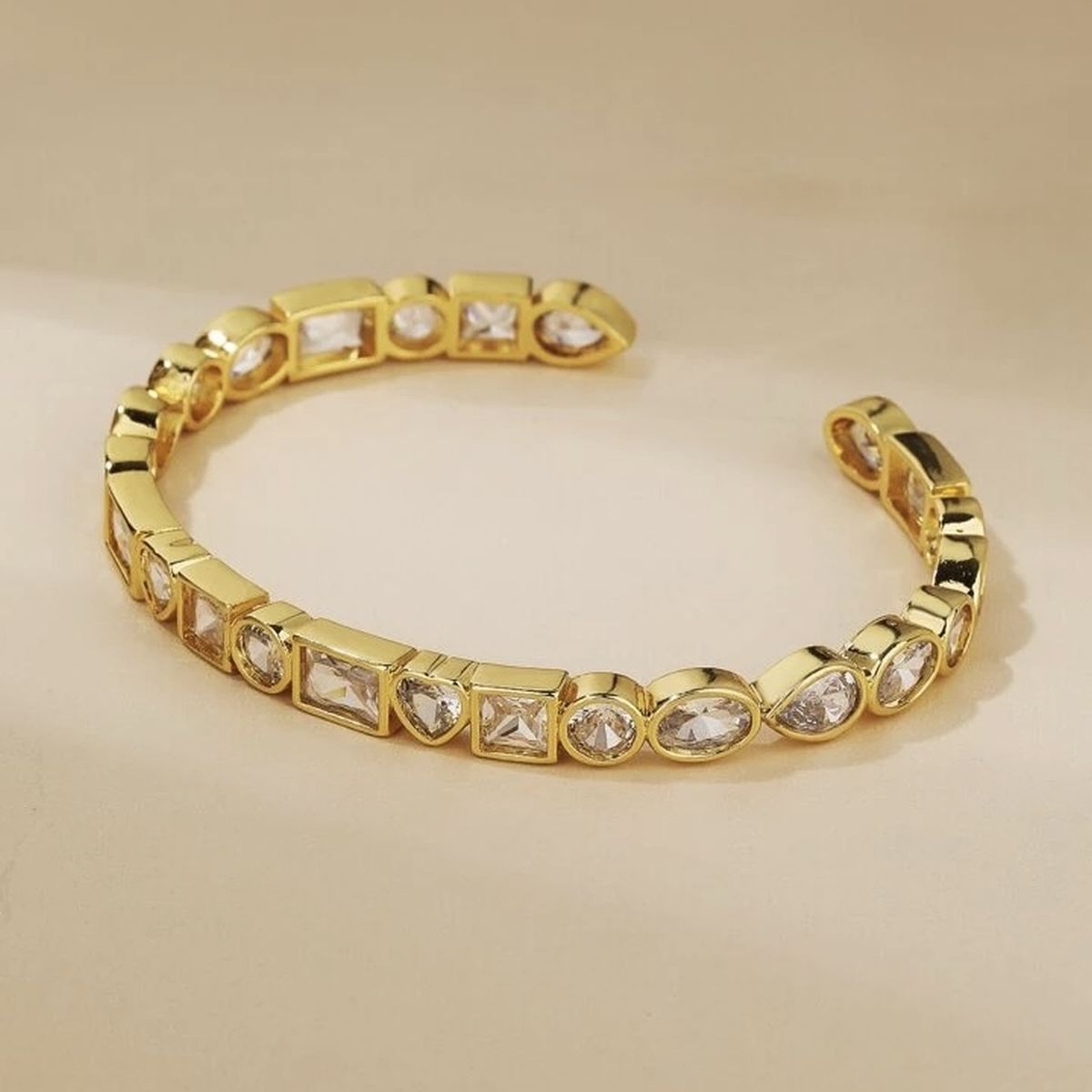 Heart Rectangle 18K Gold CZ Anti Tarnish Cuff Bracelet Bulk