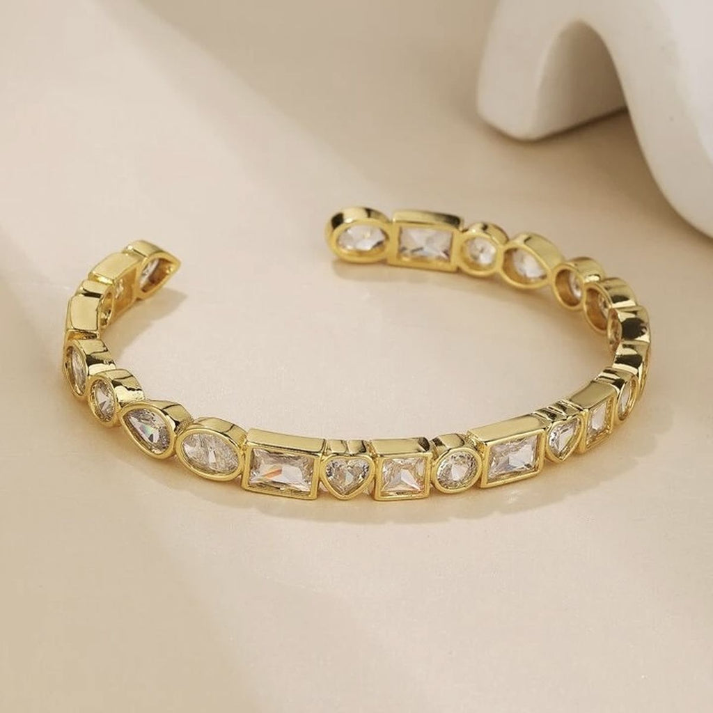 Heart Rectangle 18K Gold CZ Anti Tarnish Cuff Bracelet Bulk
