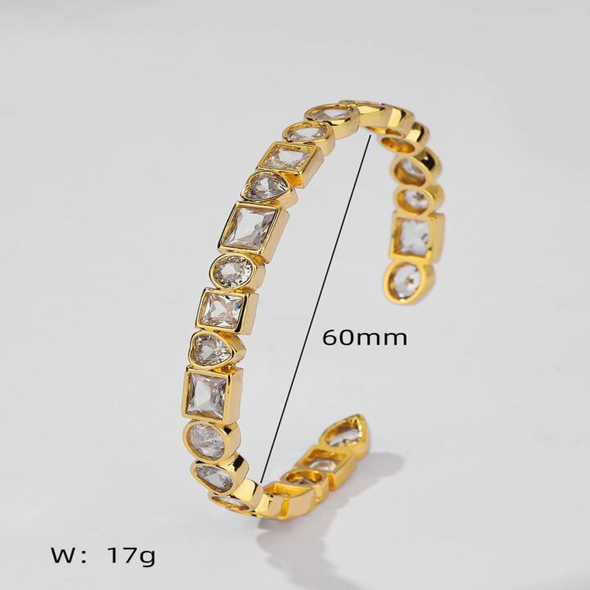 Heart Rectangle 18K Gold CZ Anti Tarnish Cuff Bracelet Bulk