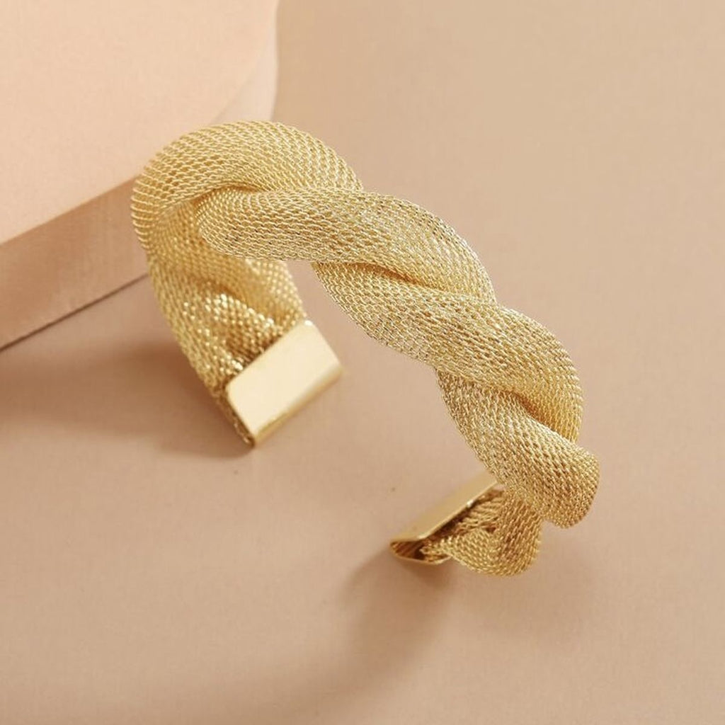 Mesh Rope 18K Gold Anti Tarnish Cuff Bracelet For Women Bulk