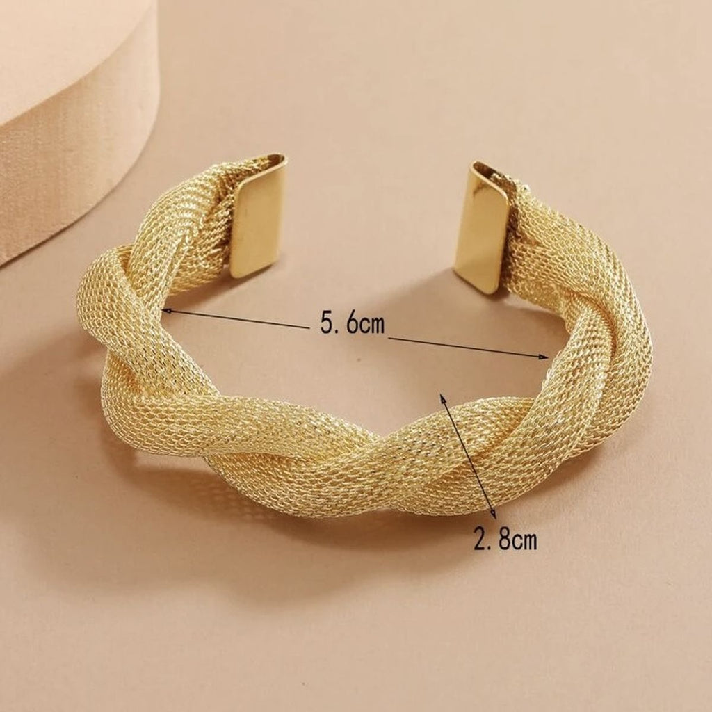 Mesh Rope 18K Gold Anti Tarnish Cuff Bracelet For Women Bulk