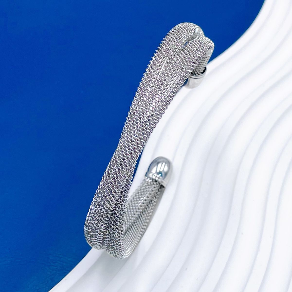 Mesh Cross Over Silver Anti Tarnish Cuff Bracelet For Women Bulk