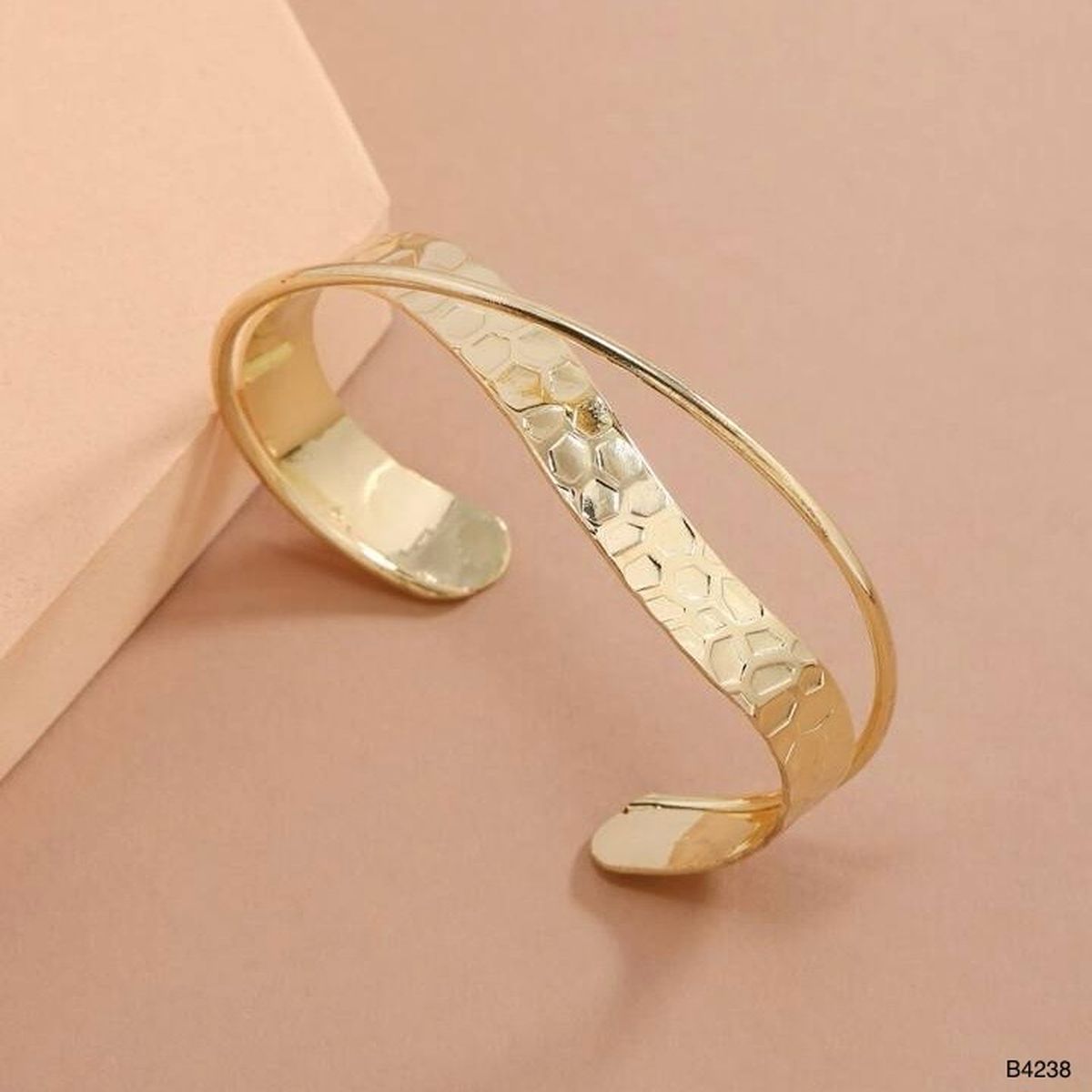 Wave Cross Over 18K Gold Anti Tarnish Cuff Bracelet For Women Main image