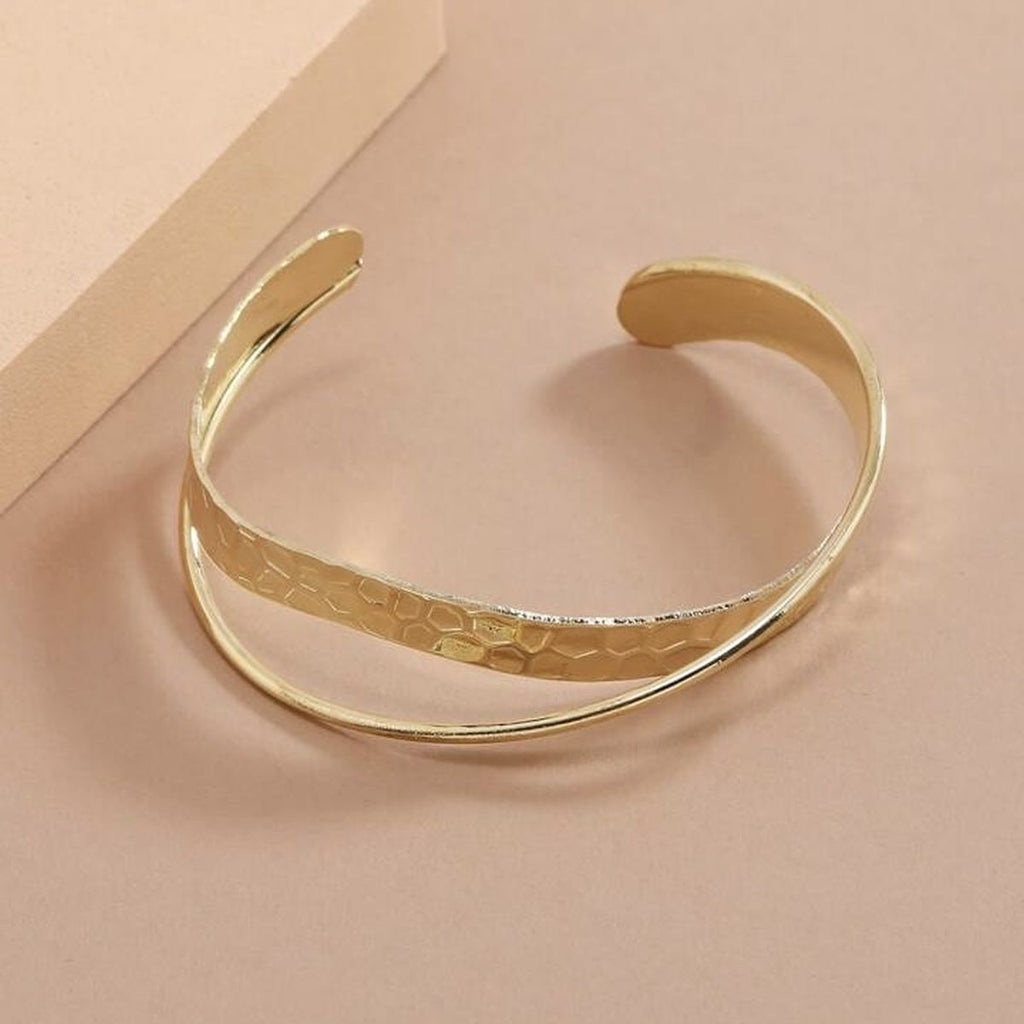 Wave Cross Over 18K Gold Anti Tarnish Cuff Bracelet For Women