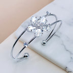 Flower White Silver CZ Copper Anti Tarnish Cuff Bracelet Bulk