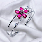 Flower White Silver CZ Copper Anti Tarnish Cuff Bracelet Bulk