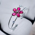 Flower White Silver CZ Copper Anti Tarnish Cuff Bracelet Bulk