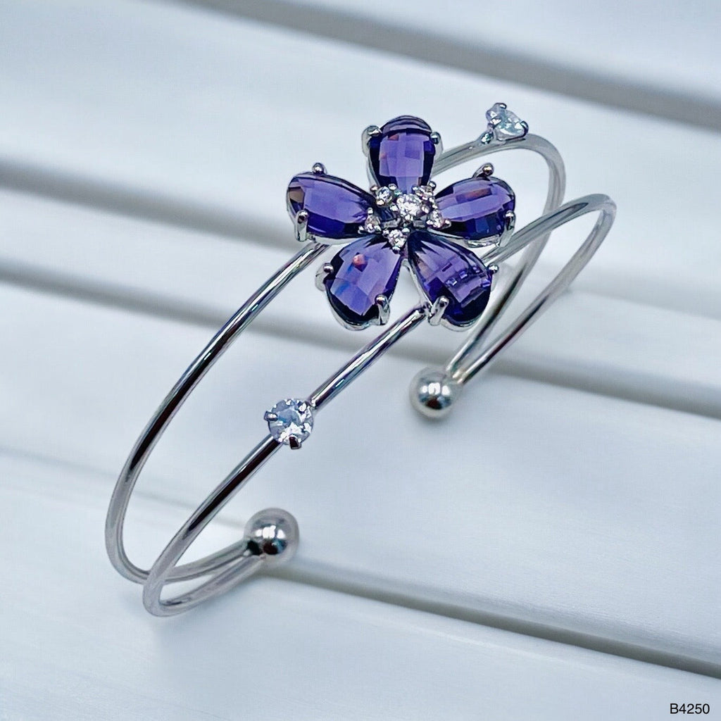 Flower White Silver CZ Copper Anti Tarnish Cuff Bracelet Bulk