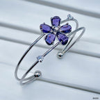 Flower White Silver CZ Copper Anti Tarnish Cuff Bracelet Bulk