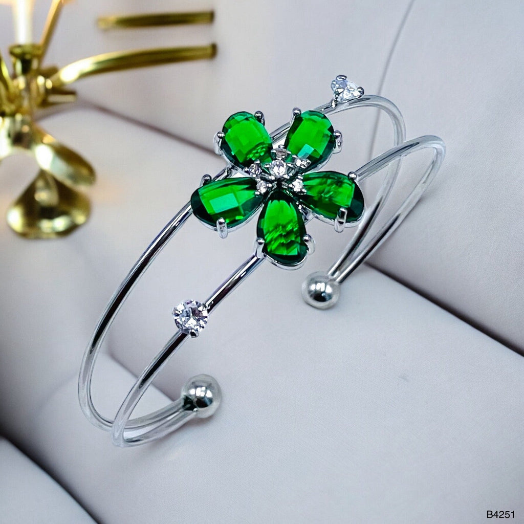 Flower White Silver CZ Copper Anti Tarnish Cuff Bracelet Bulk