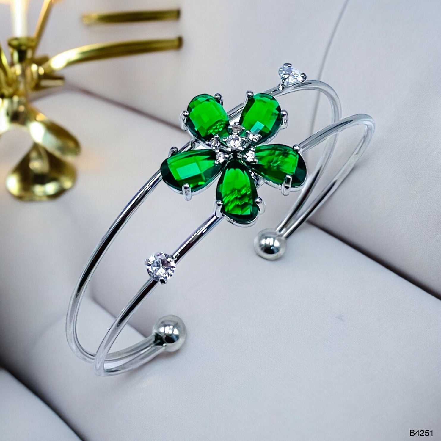 Flower White Silver CZ Copper Anti Tarnish Cuff Bracelet Bulk