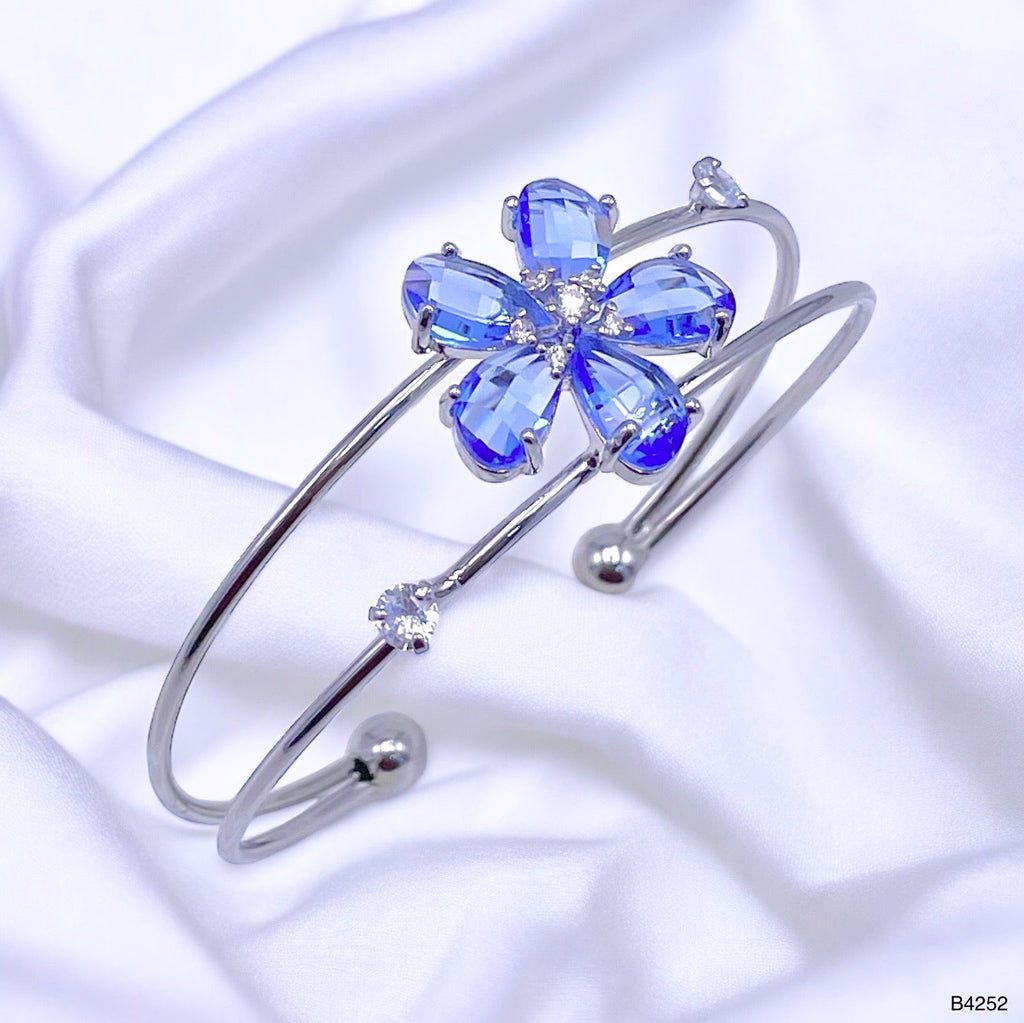 Flower White Silver CZ Copper Anti Tarnish Cuff Bracelet Bulk