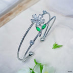 Flower Leaf White Silver Green CZ Anti Tarnish Cuff Bracelet Bulk