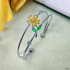 Flower Leaf White Silver Green CZ Anti Tarnish Cuff Bracelet Bulk