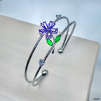 Flower Leaf White Silver Green CZ Anti Tarnish Cuff Bracelet Bulk