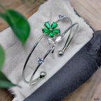 Flower Leaf White Silver Green CZ Anti Tarnish Cuff Bracelet Bulk