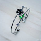 Flower Leaf White Silver Green CZ Anti Tarnish Cuff Bracelet Bulk