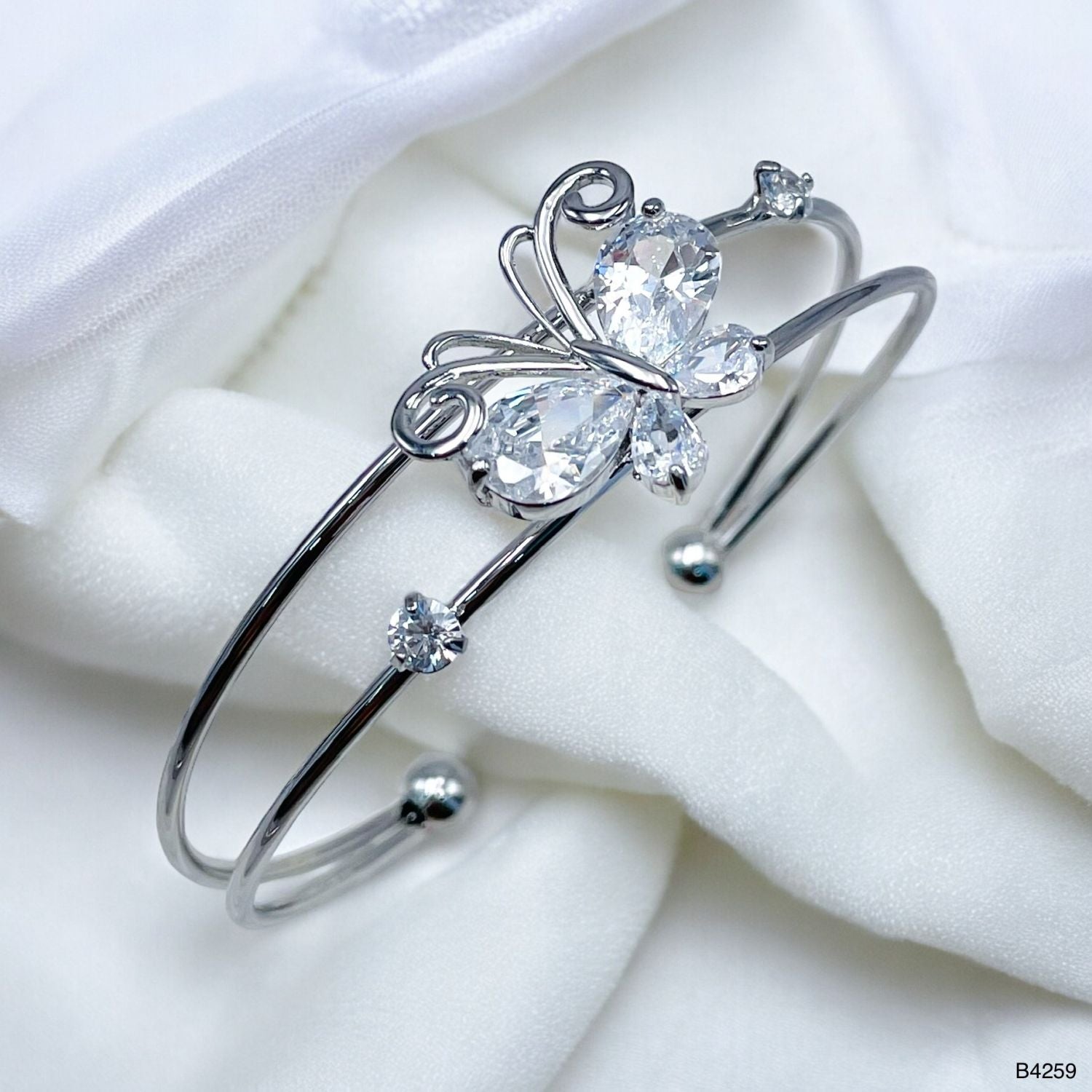 Butterfly Silver Cubic Zirconia Anti Tarnish Cuff Bracelet Women Bulk Main image