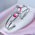 Butterfly Pink Silver CZ Crystal Anti Tarnish Cuff Bracelet Bulk