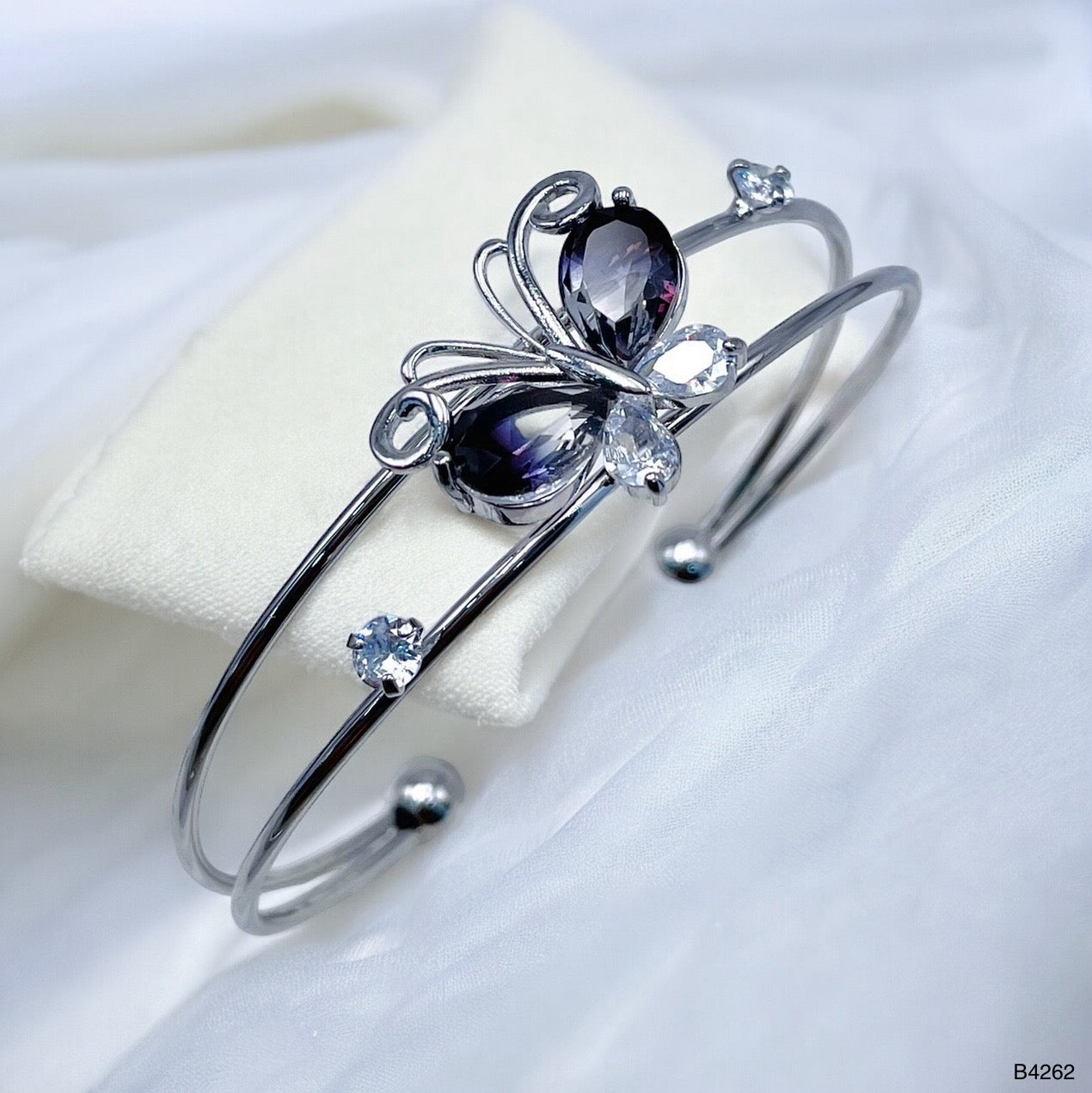 Butterfly Silver Cubic Zirconia Anti Tarnish Cuff Bracelet Women Bulk
