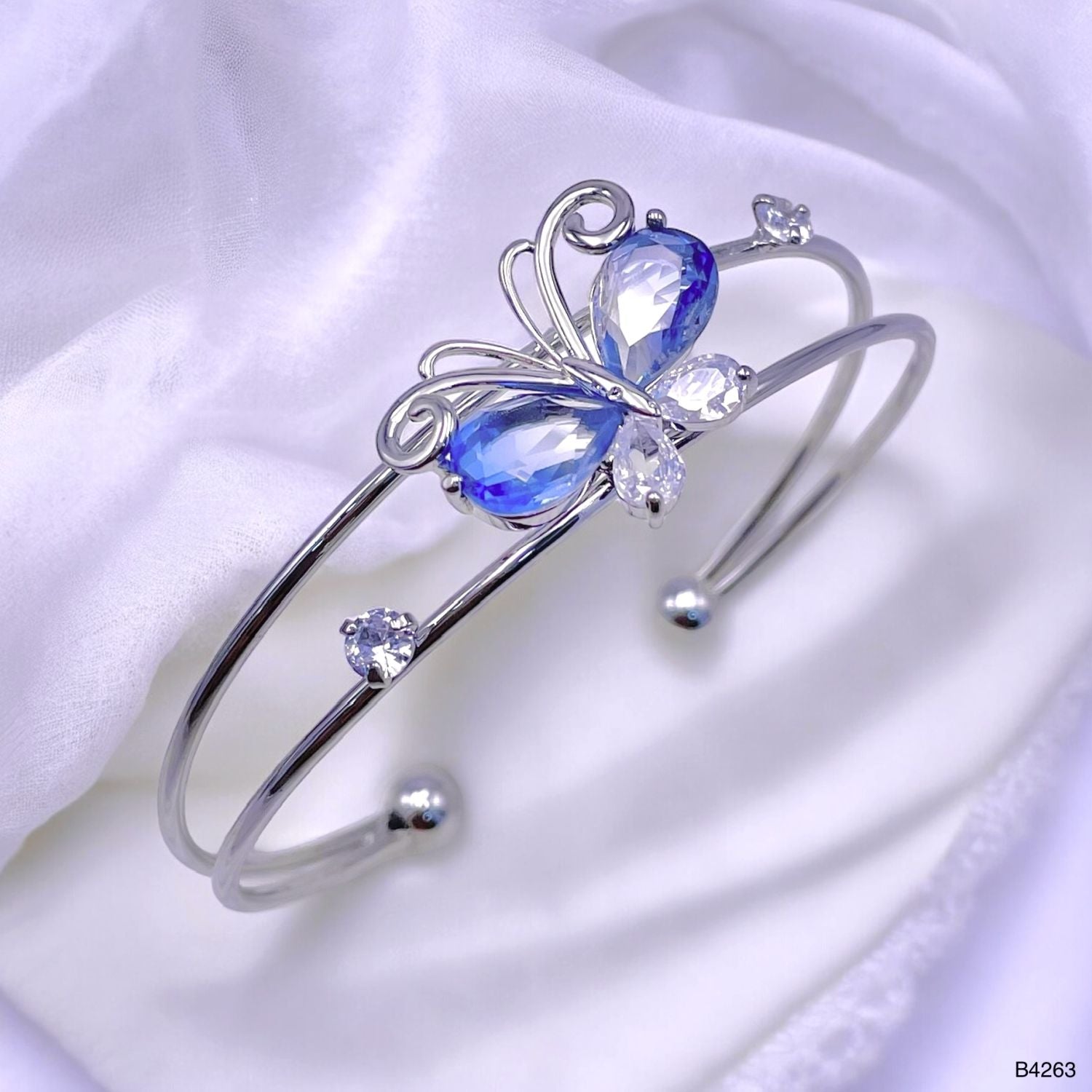 Butterfly Silver Cubic Zirconia Anti Tarnish Cuff Bracelet Women Bulk