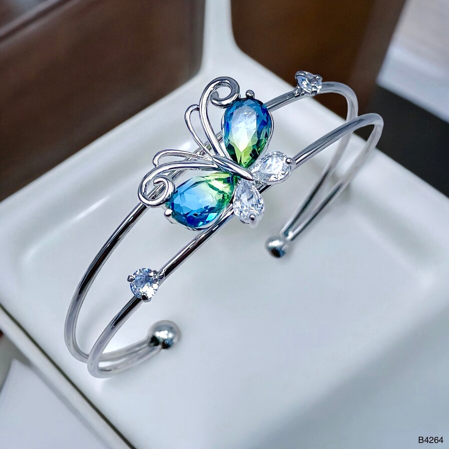 Butterfly Silver Cubic Zirconia Anti Tarnish Cuff Bracelet Women Bulk