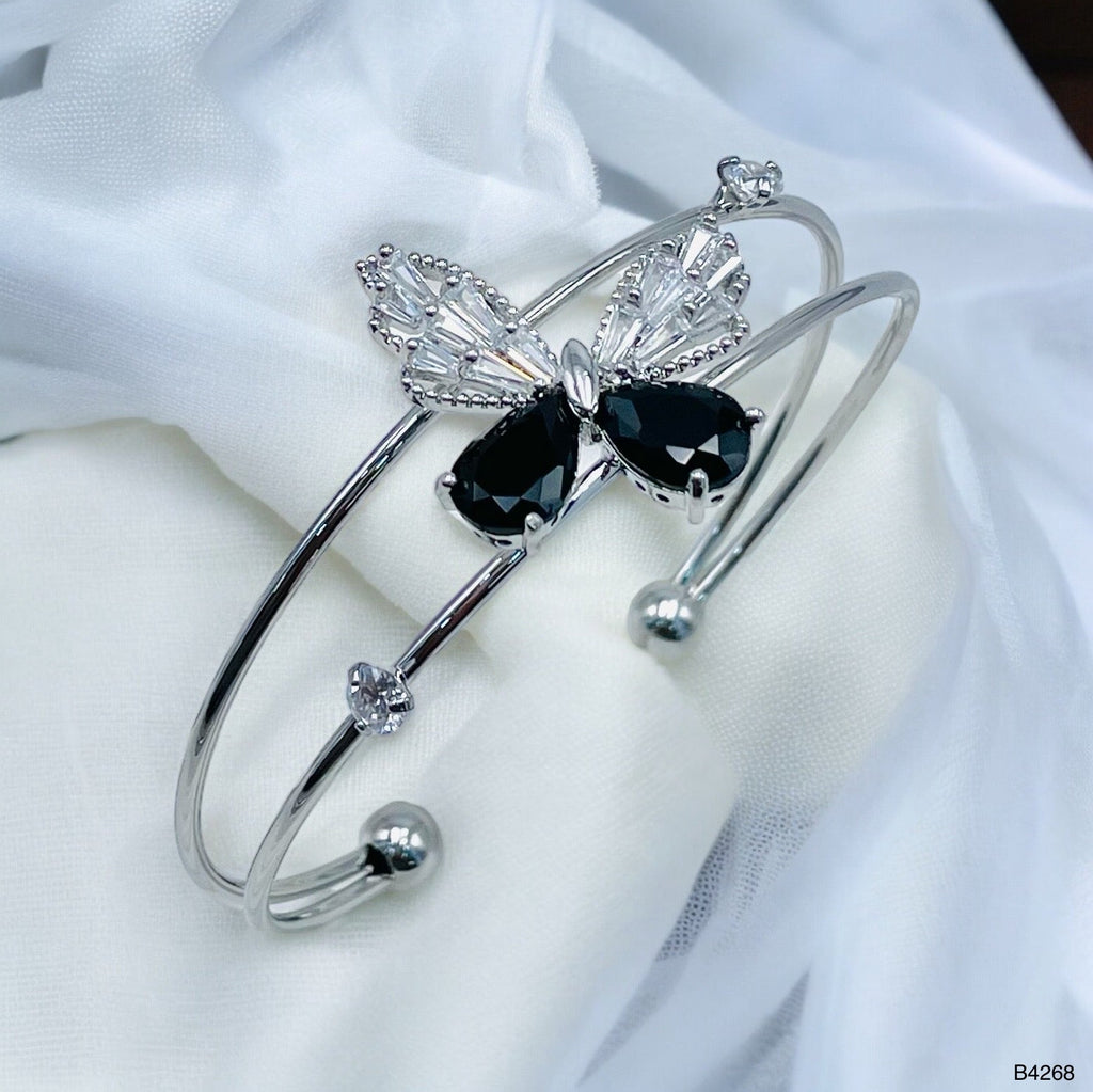 Baguette Butterfly White Silver CZ Anti Tarnish Cuff Bracelet Bulk