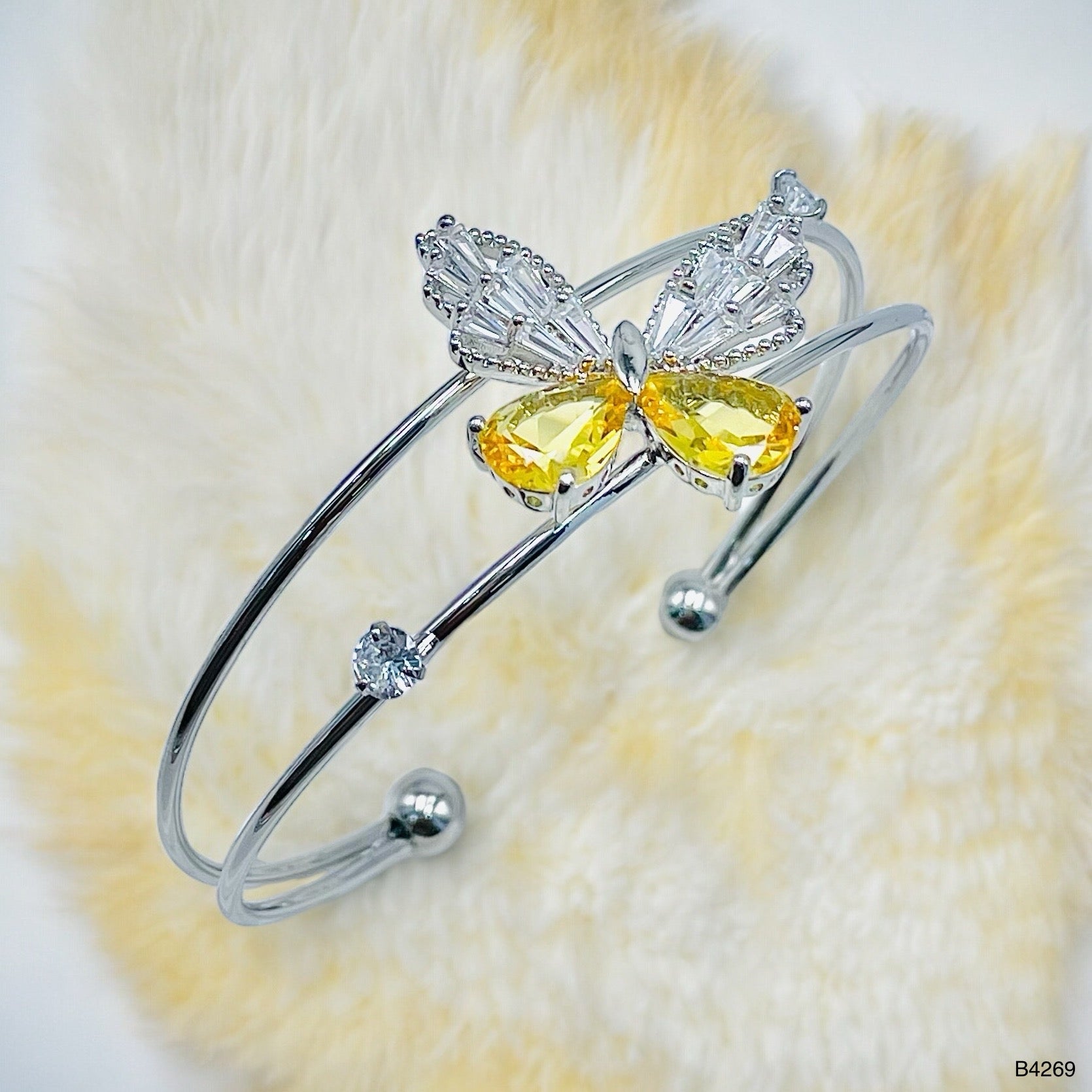 Baguette Butterfly White Silver CZ Anti Tarnish Cuff Bracelet Bulk