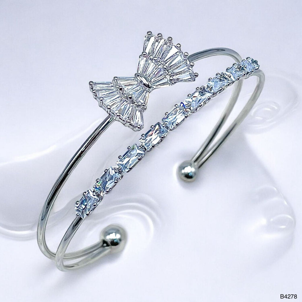 Baguette Bow Tie Silver Cubic Zirconia Anti Tarnish Cuff Bracelet Bulk