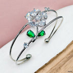 Flower Green Silver CZ Crystal Anti Tarnish Cuff Bracelet Bulk